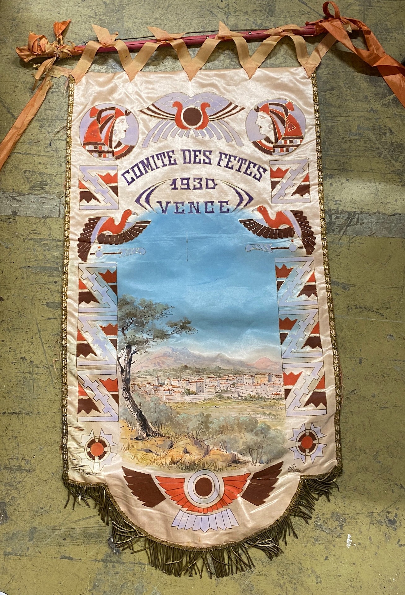 A quilted wall hanging and two others, largest 134cm, height 130cm